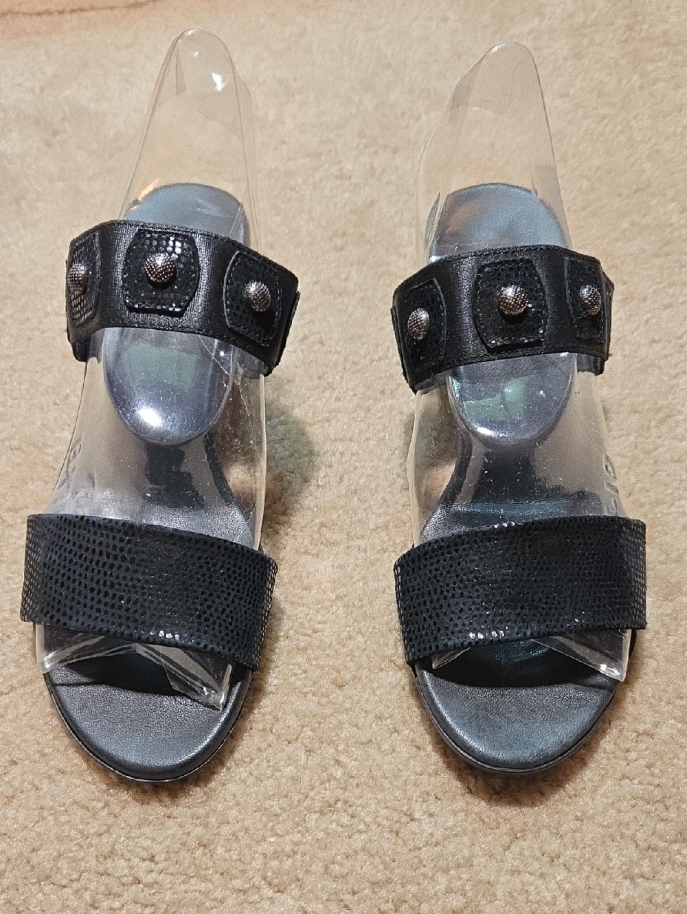 Munro Black Stud-Detail Slide Heels